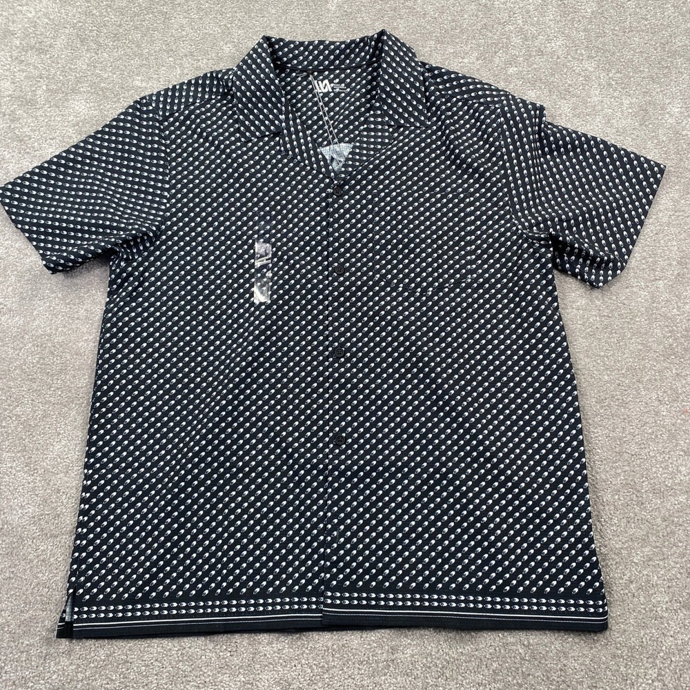 Mens M Performance Resort Shirt Pure Black Print Button Down Short Sleeve